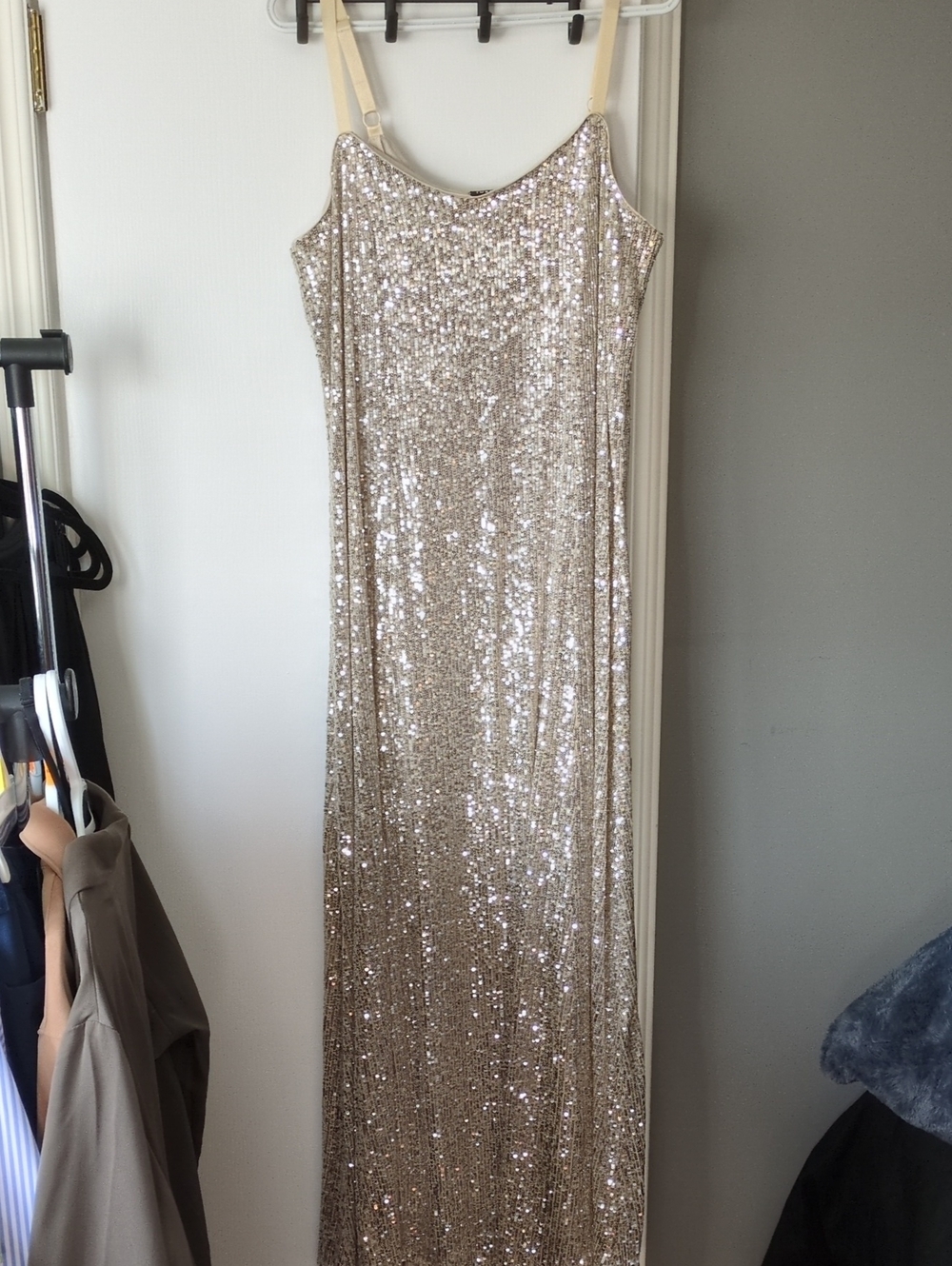 Champagne Floor Length Soft Sequin Dress